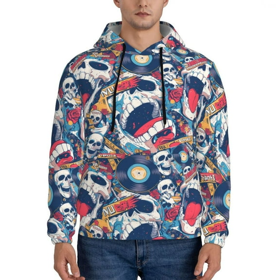 Xecao cool rock Skull Pattern Men's Adult Pullover Hoodie,Hooded Sweatshirt-Medium