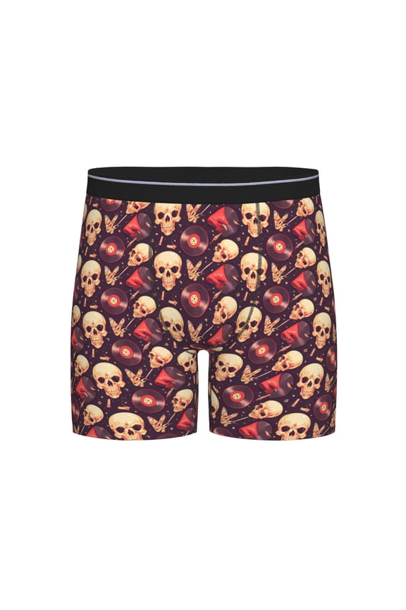 cool rock Skull record Print Boxer Briefs for Men's Stretch Moisture-Wicking Underwear, Mid-Rise Classics breathable fabric