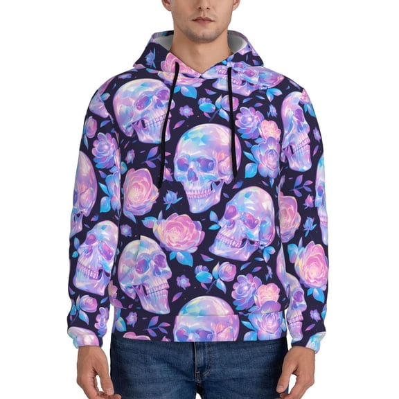 Xecao crystal Skull flower Pattern Men's Adult Pullover Hoodie,Hooded Sweatshirt-Large