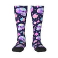 thumbnail image 1 of Xecao crystal Skull flower cool print thigh-high socks, crafted for both men and women with a stretchy, high-opaque design perfect for daily wear, 1 of 6