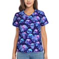 thumbnail image 1 of Xecao crystal Skull flower star for Women's V-Neck T-Shirts-Elegant Half-Sleeve Tops Perfect for Summer-Large, 1 of 5