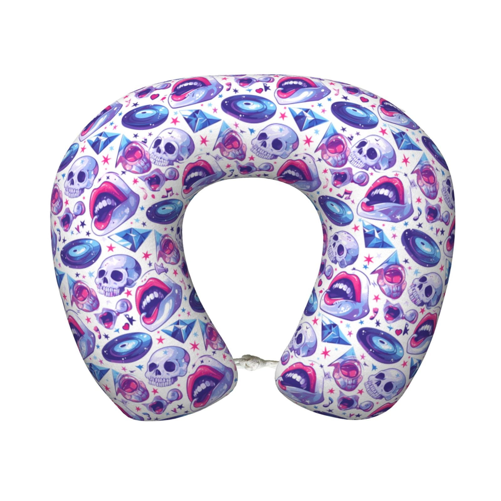 Xecao crystal Skull record lips Print Memory Foam Cervical Neck Pillow Versatile U-Shaped Pillows for Home,Office,Camping,Travelling,Soft Washable Cover