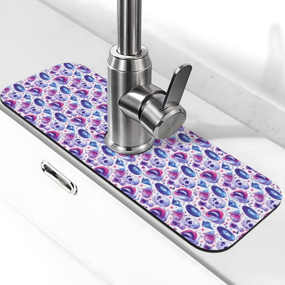 Xecao crystal Skull record lips for Kitchen Sink Splash Guard Faucet Mat , Faucet Guard & Draining mat, (15" X 5.5" )
