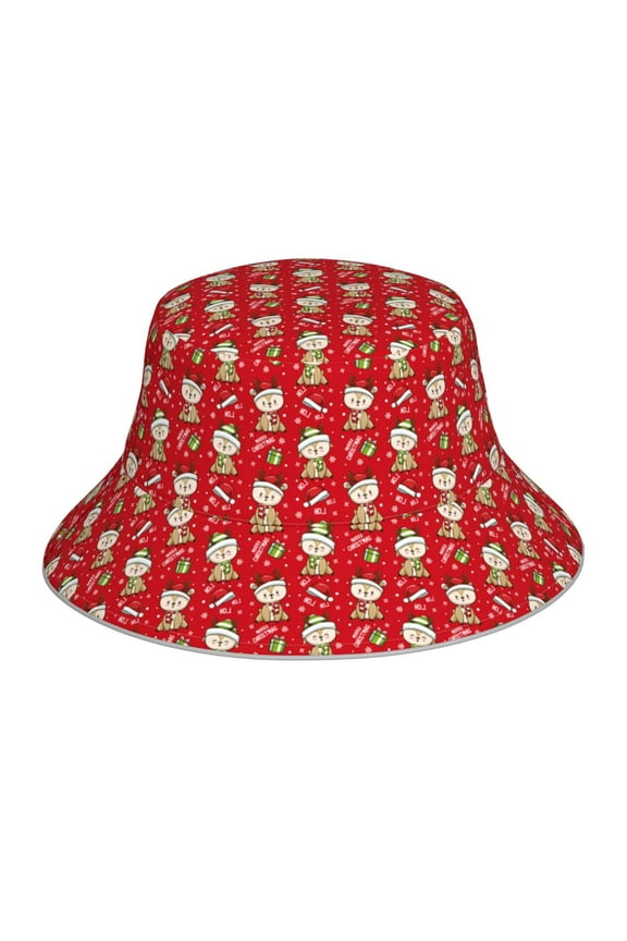 cute Christmas Moose Print Men and Women Night Reflective Hat Runner Cap Visor Bucket Hat Boonie Cap