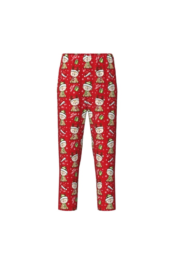 cute Christmas Moose Print Teenagers' Pajama Pants Long Sleep Pants Soft Elastic Waist Pajama Bottoms Elastic waist with 2 Pockets 5-16 Years-Medium