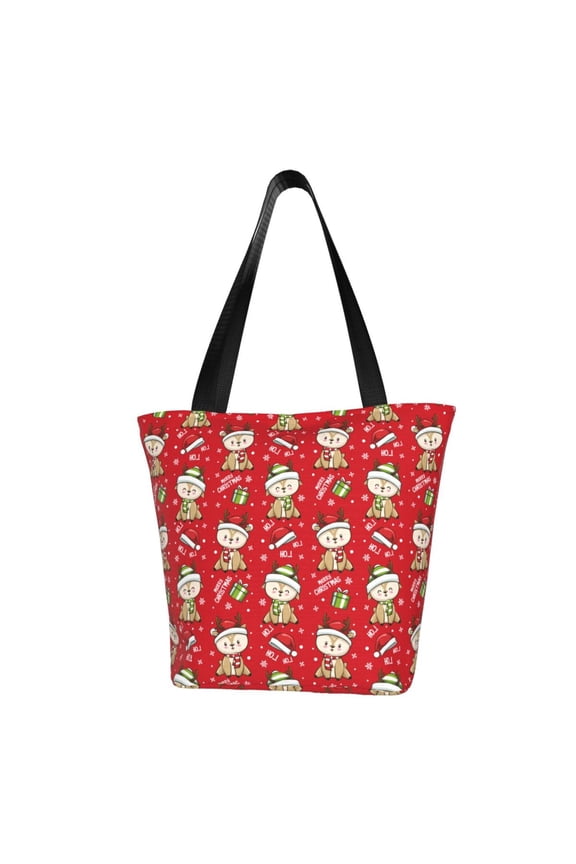 cute Christmas Moose for Tote Bag for Women -Tote Shoulder Bag with A Little Pocket Inside, Perfect for Travel and Work.