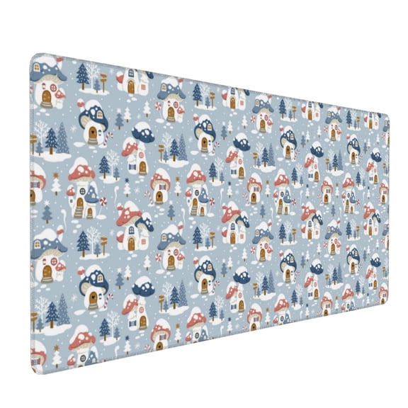 Xecao cute Mushroom Village Print Large Mouse Pad, 16x35.5in Mousepad, Professional Non-Slip Rubber Base Big Mouse Pad, Mouse Pad for Gaming & Office Full Desk Mouse Pad