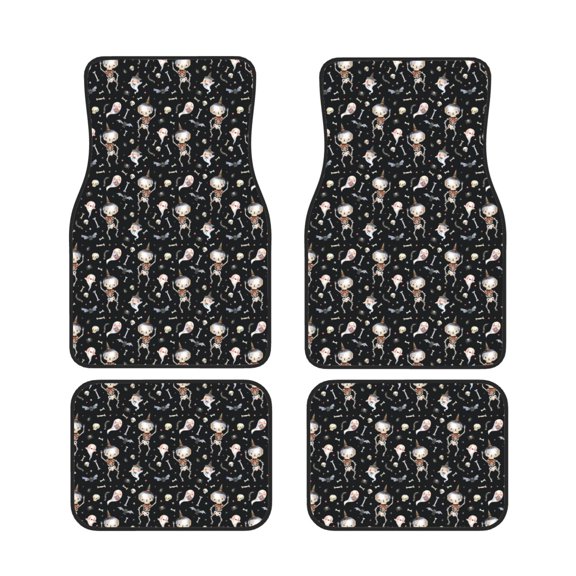 Xecao cute Skull bone Print Car Foot Mat Set of 4 Pieces Neoprene All-Weather Dust-Proof Stain-resistantCar Interior Decorative mats Non-Slip Mats