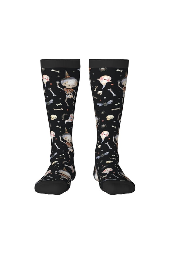 cute Skull bone print thigh-high socks, crafted for both men and women with a stretchy, high-opaque design perfect for daily wear
