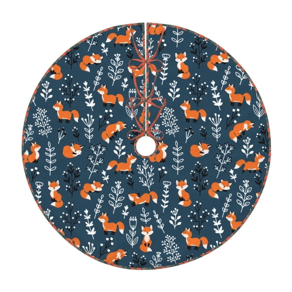 Xecao Playful Foxes Forest Blues Pattern Christmas Tree Skirt Holiday Part Decorations for Christmas Tree, Farmhouse Christmas Decor Xmas Holiday Home Party Decorations-36"