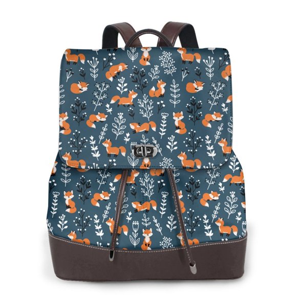 Xecao cute fall fox Print Large Backpack Soft Leather for Women Travel with Compartment, Adjustable Convertible Strap