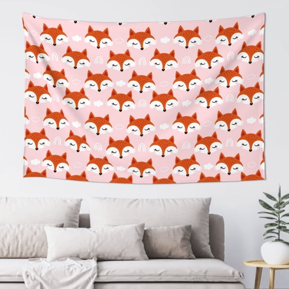 Xecao cute fox pink Print Tapestry, Wall Hanging Room Funny Decor, Backdrop Room Decor for Bedroom Living Room dormitory