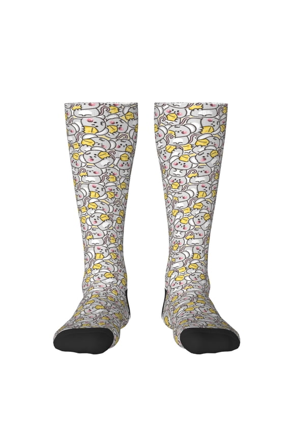 cute rat with cheese Print Compression Socks for Both Men And Women for Running, Travel, Flight, Nurse