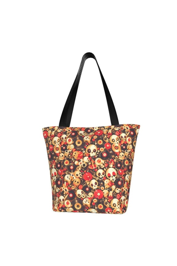cute record music Skull for Tote Bag for Women -Tote Shoulder Bag with A Little Pocket Inside, Perfect for Travel and Work.