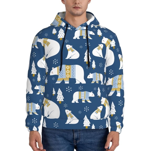 Xecao cute winter bear Pattern Men's Adult Pullover Hoodie,Hooded Sweatshirt-Small