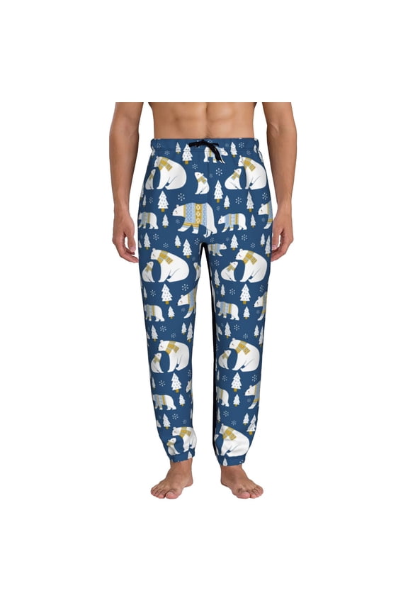 cute winter bear Print Active Tech Joggers for Men, Mens Sweatpants Lounge Pants with Pockets-Large