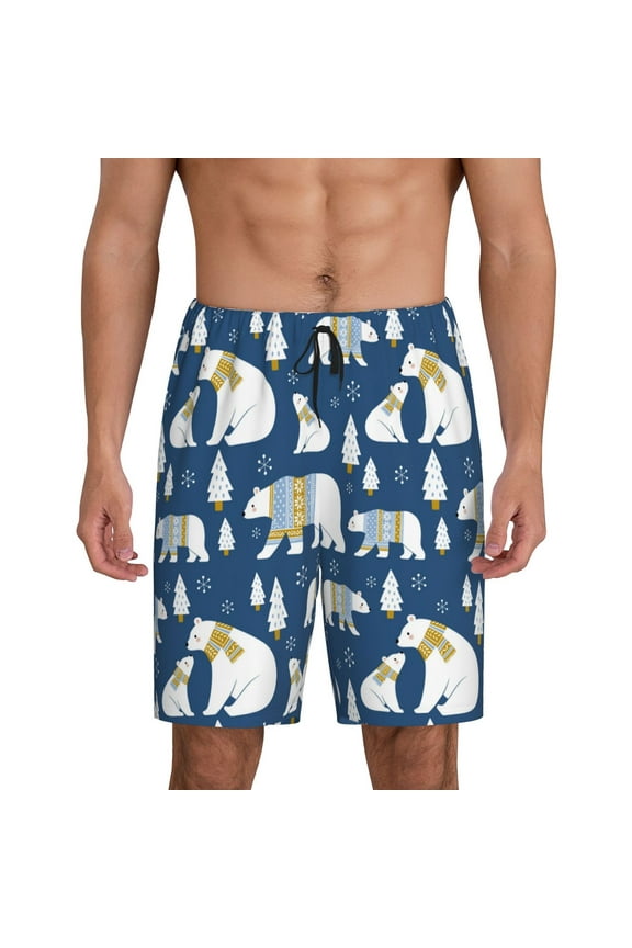 cute winter bear Print Men's Sleepwear Shorts Pajama Bottom Lounge Short ,Nightwear with Convenient Pockets for Relaxed Home Wear-X-Large