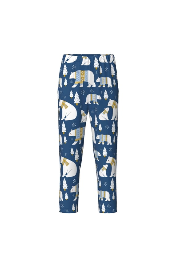cute winter bear Print Teenagers' Pajama Pants Long Sleep Pants Soft Elastic Waist Pajama Bottoms Elastic waist with 2 Pockets 5-16 Years-Medium
