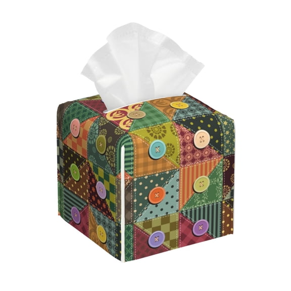 Xecao different patchwork Print Box Cover Holder, Square by Xecao - Leather Decorative Organizer for Tabletop, Bathroom, Car, Office