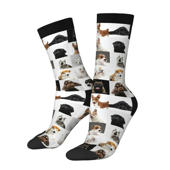 Xecao dogs pets collage Pattern Sport Socks for Women and Men Crew Socks Sporty Calf Socks Casual Socks