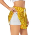 thumbnail image 1 of Xecao duck floating in the pool Double-Layer Running Shorts for Women, Perfect for Gym, Tennis, and More, Featuring a Convenient Pocket-Large, 1 of 7