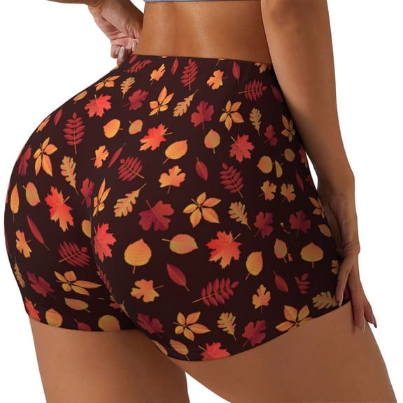 Xecao fall Maple leaf Print Workout Shorts for Women Soft Smooth Gym Yoga Scrunch Active Tennis Workout Running Shorts-X-Large