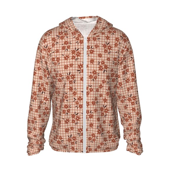 Xecao fall flower plaid for Sun Shirt-A lightweight, Hoodie-Style Long-Sleeve UV Protection Garment Designed for Other Outdoor Activities. -Medium