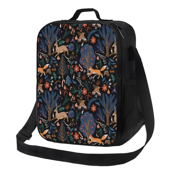 Xecao fall fox deer bird Print Lunch Bag - Durable, Double-Insulated Lunch Bag, Holds Lunch Box, Water Bottle, & Snacks,Leakproof Cooler Tote Bag