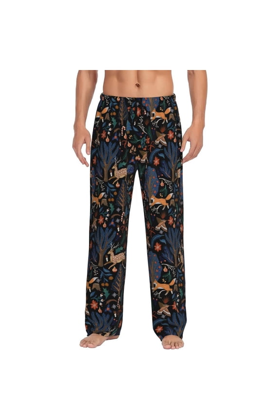 fall fox deer bird Print Men's Straight Lounge Pajama Pants - The Ultimate in Comfortable Sleepwear-Large