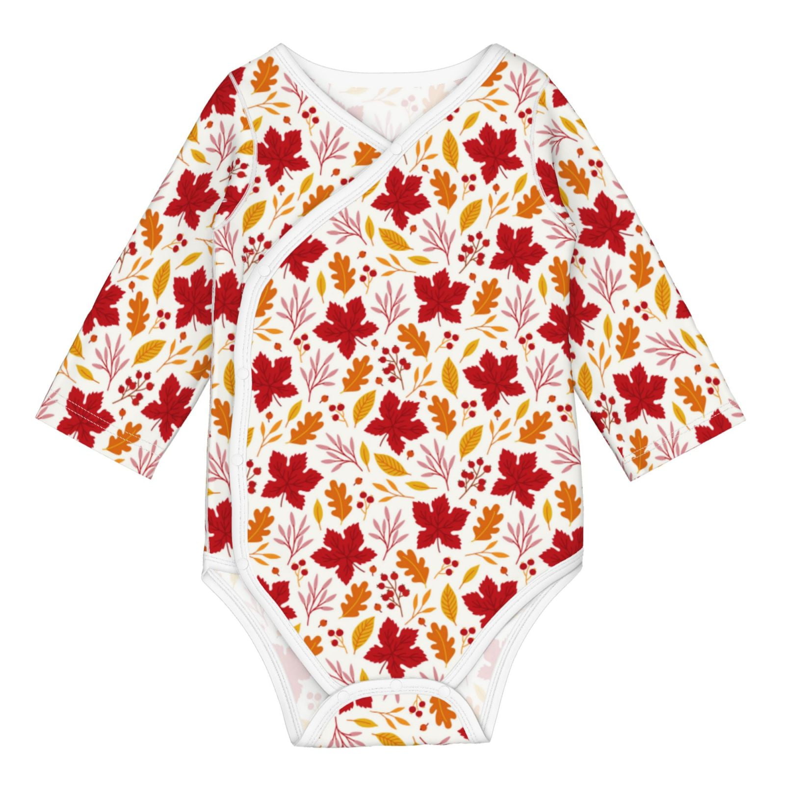 Xecao fall laef Maple Print Baby unisex-baby Cotton Long-sleeve Bodysuits-6 Months