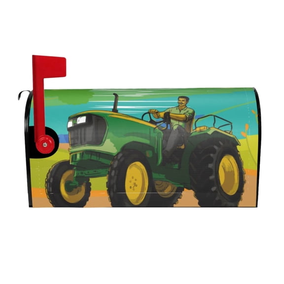Xecao farmer working with tractor at field for Mailbox Cover with Magnetic Strips, Waterproof and Sunscreen, Adds a Decorative Touch to Your Garden Yard-21x18 in