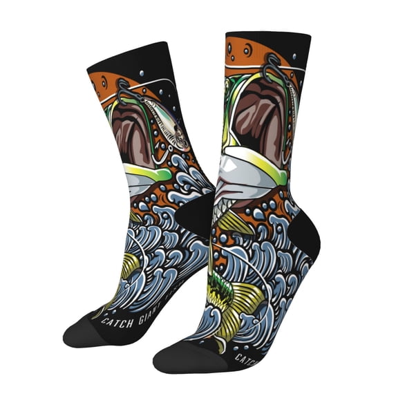 Xecao fishing bass Pattern Sport Socks for Women and Men Crew Socks Sporty Calf Socks Casual Socks