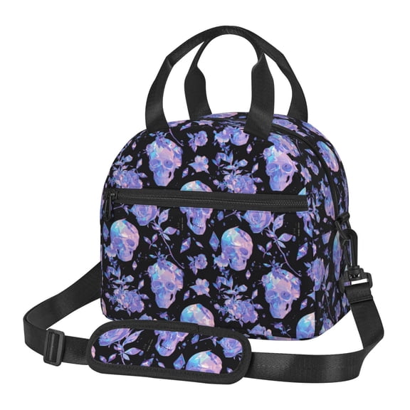 Xecao flower Skull crystal Print Insulated Lunch Box, Lunch Cags Lunch Bag Featuring An Adjustable Shoulder Strap