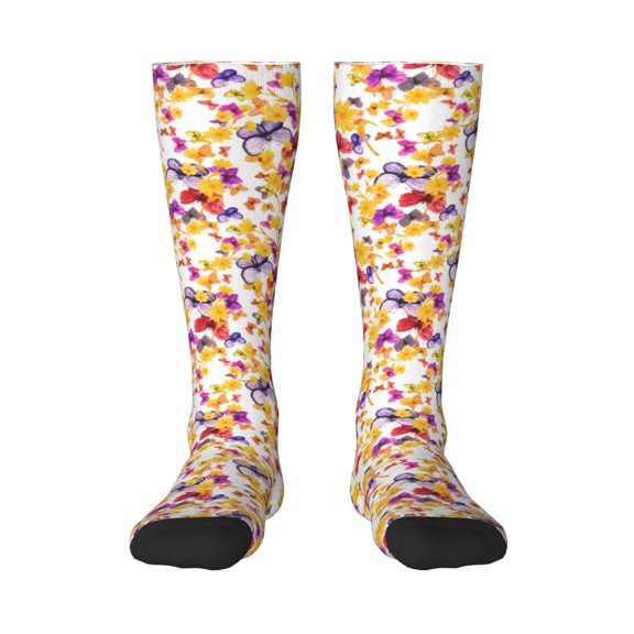 Xecao flowers and flying butterflies Print Compression Socks for Both Men And Women for Running, Travel, Flight, Nurse