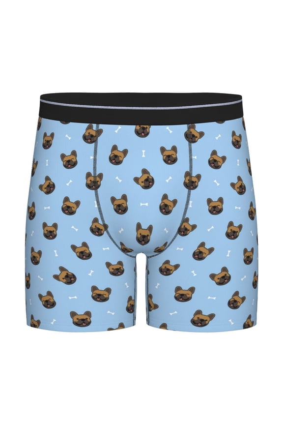 french Bulldog Face Print Boxer Briefs for Men's Stretch Moisture-Wicking Underwear, Mid-Rise Classics breathable fabric