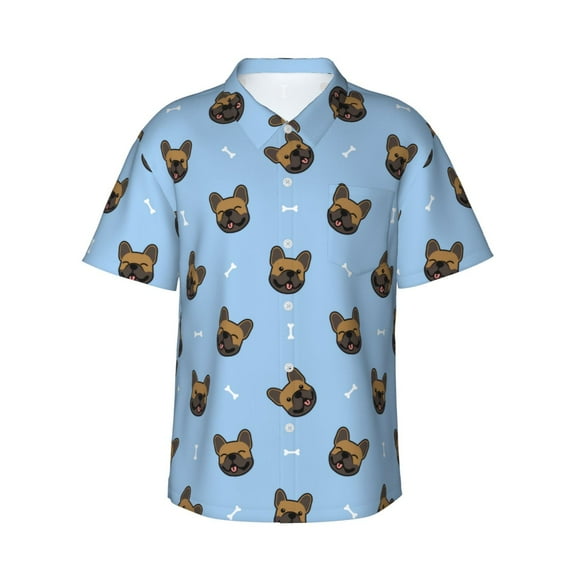 Xecao french Bulldog Face print Hawaiian shirt - a stylish short-sleeve button-down for men, perfect for casual beach and tropical outings.
