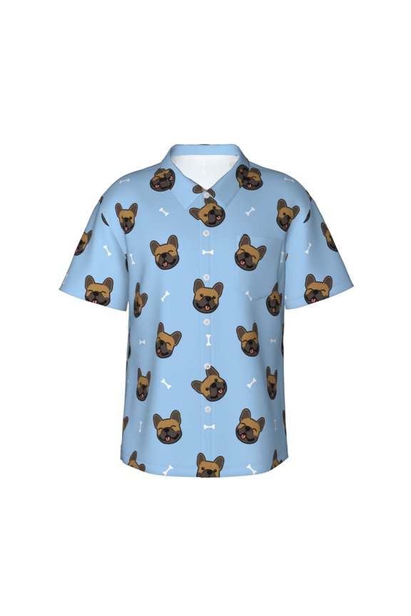 french Bulldog Face print Hawaiian shirt - a stylish short-sleeve button-down for men, perfect for casual beach and tropical outings.