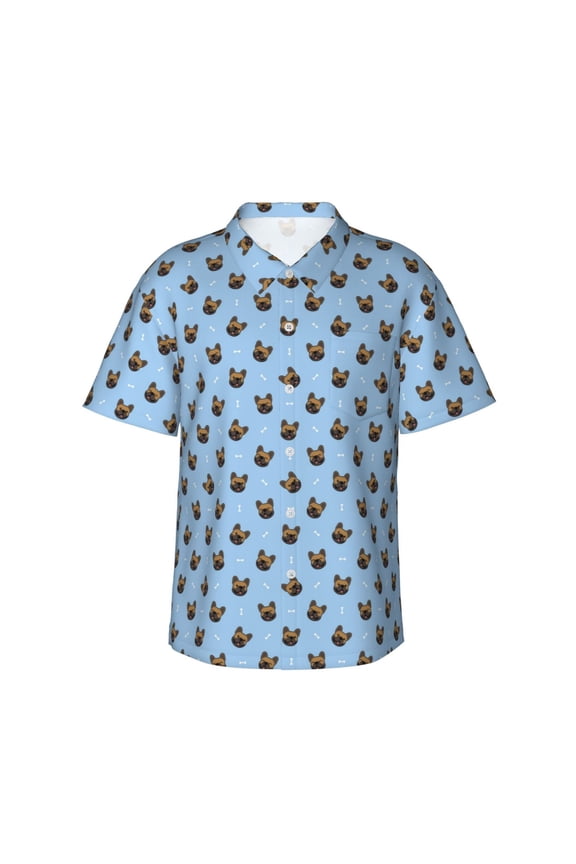 french Bulldog Face print Hawaiian shirt - a stylish short-sleeve button-down for men, perfect for casual beach and tropical outings.