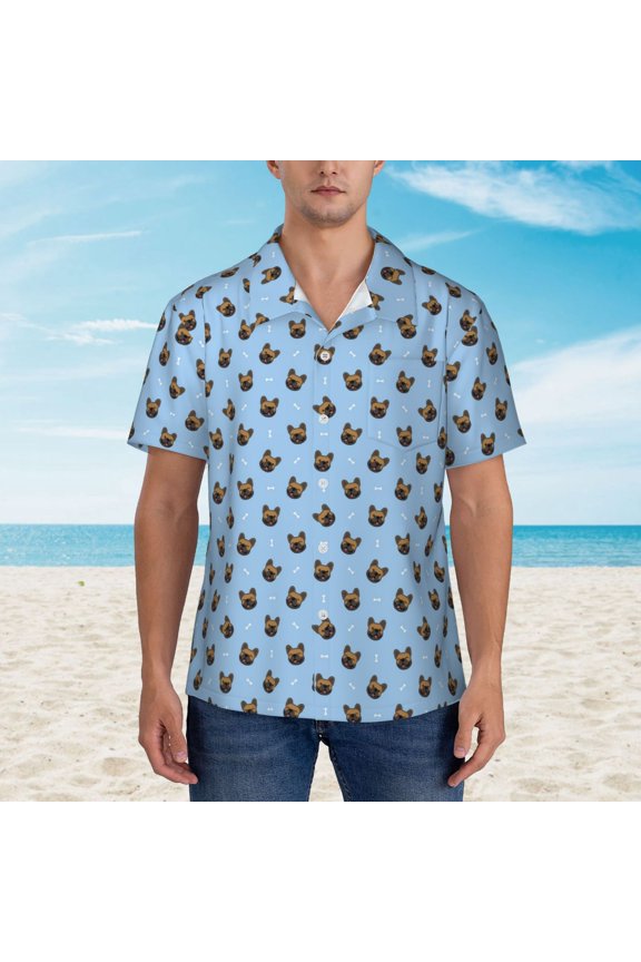 french Bulldog Face print Hawaiian shirt - a stylish short-sleeve button-down for men, perfect for casual beach and tropical outings.