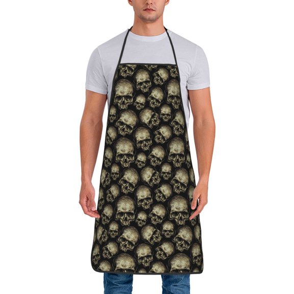 Xecao funny Retro Skull Print Funny BBQ Chef Aprons for Men Women,Adjustable Kitchen Cooking Aprons with Pocket Waterproof Oil Proof No Pilling Fading