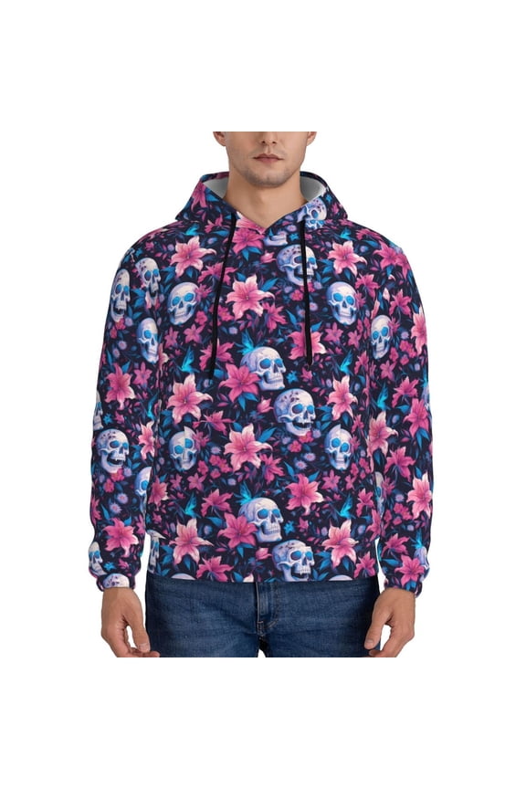 funny Skull daisy flower Pattern Men's Adult Pullover Hoodie,Hooded Sweatshirt-4X-Large