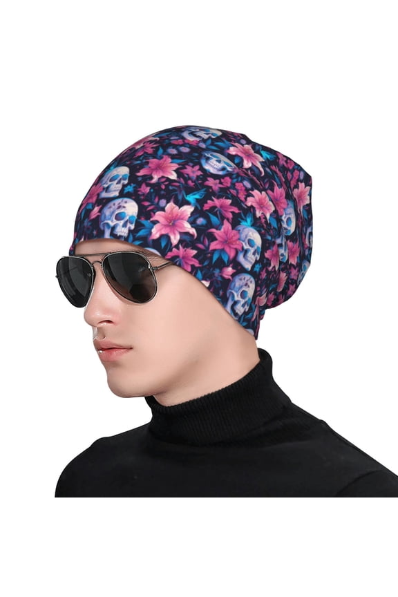funny Skull daisy flower Print Beanie Knitted Hat for Men Women, Winter Fashion Knit Cuffed Caps Unisex