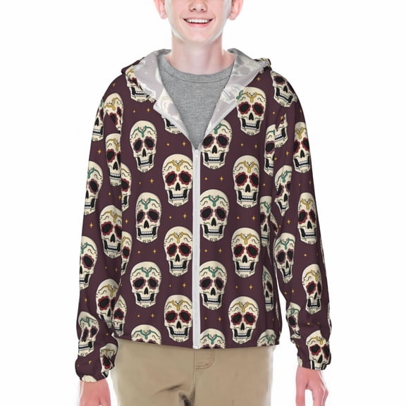 Xecao funny Skull star Print Fishing Shirts for teenager Long Sleeve UV Sun Protection Hoodie with Zipper Outdoor Hiking Shirts-Large