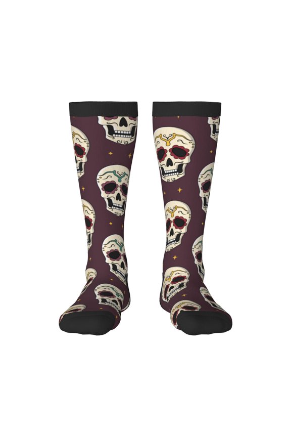 funny Skull star print thigh-high socks, crafted for both men and women with a stretchy, high-opaque design perfect for daily wear