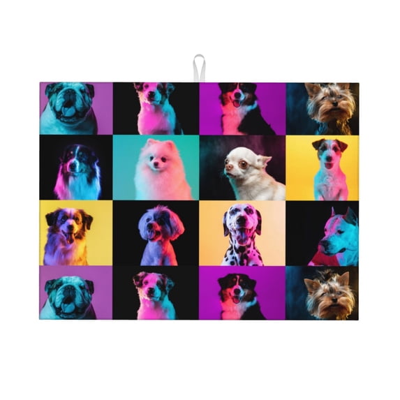 Xecao funny dogs Patten Microfiber Dish Drying Mat,Absorbent Dish Drainer Kitchen Counter,Super Absorbent Dish Drying Pads 18×24 Inch