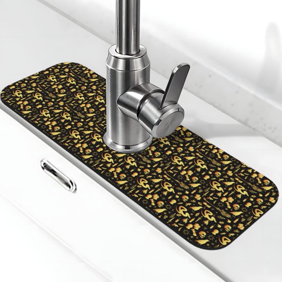 Xecao glod Skull snake bird for Kitchen Sink Splash Guard Faucet Mat , Faucet Guard & Draining mat, (15" X 5.5" )