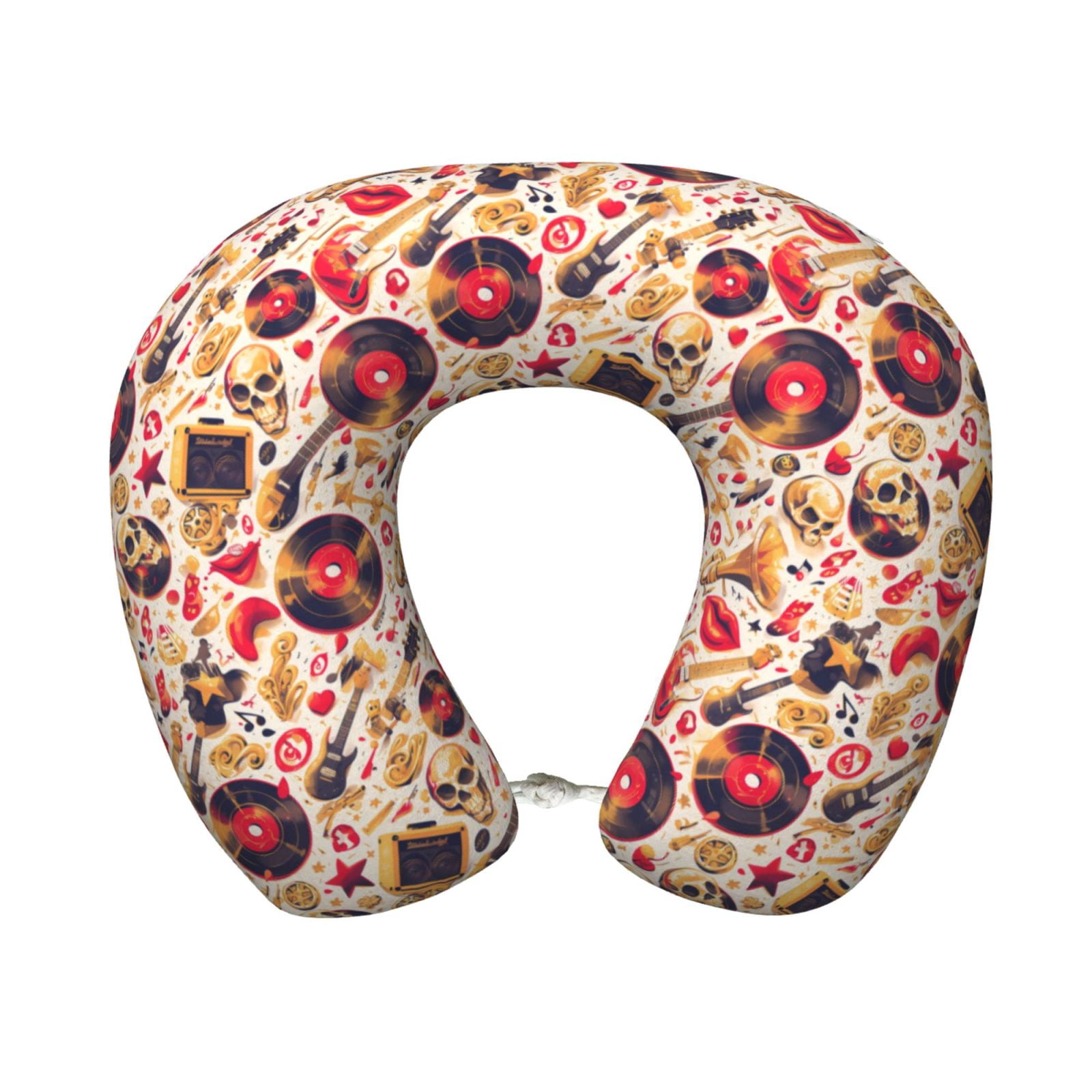 Xecao gold Skull Guitar record Print Memory Foam Cervical Neck Pillow Versatile U-Shaped Pillows for Home,Office,Camping,Travelling,Soft Washable Cover