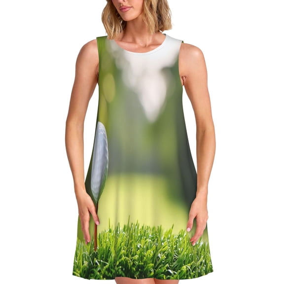 Xecao golf ball perched on a tee for Summer Dresses for Women Casual Sundresses Beach Cover Ups Sleeveless Tshirt Swing Dress with Pockets