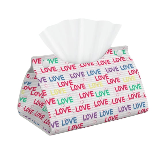Xecao gray stripes and hearts Print Tissue Box Cover,Modern PVC Leather Square Tissue Box Holder for Creative Decorative