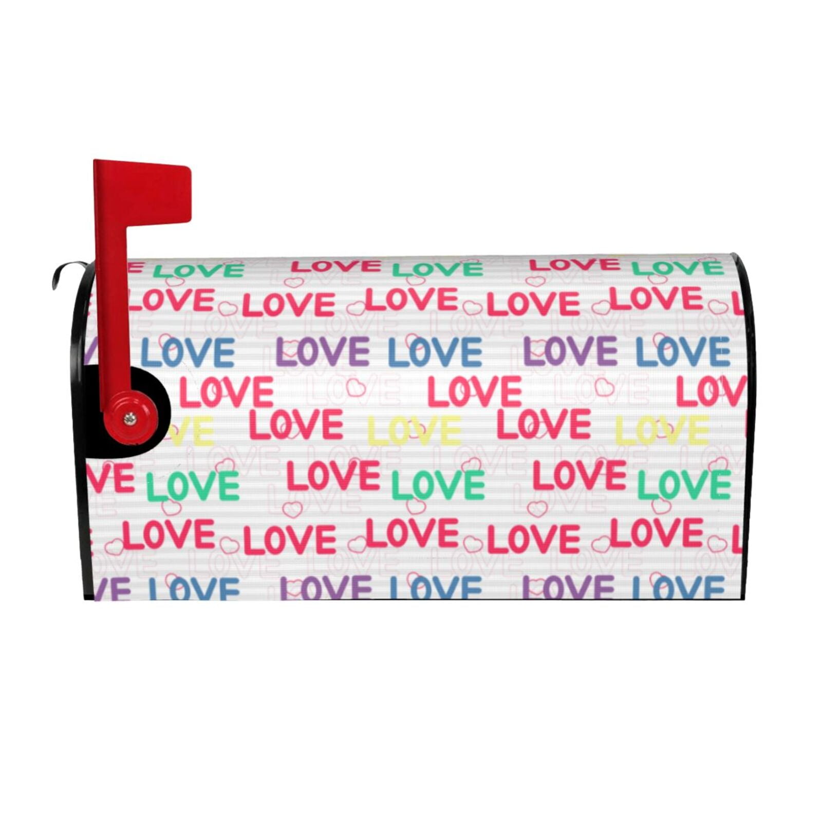 Xecao gray stripes and hearts for Mailbox Cover with Magnetic Strips, Waterproof and Sunscreen, Adds a Decorative Touch to Your Garden Yard-25.5x21 in